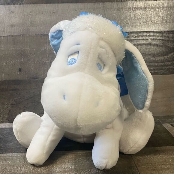 Disney Store White Blue Snowflake Pals Eeyore Christmas Santa Plush Animal - Picture 1 of 8
